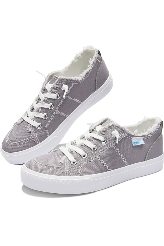 Women's Play Fashion Sneaker Coral Pink Comfortable Walking Shoes Sweet Pink Canvas Slip on Shoes(Grey US8)