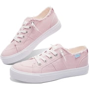 Women's Play Fashion Sneaker Coral Pink Comfortable Walking Shoes Sweet Pink Canvas Slip on Shoes(Pink US9)