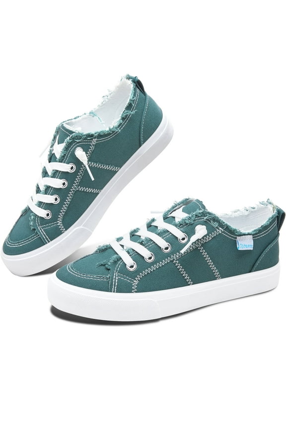 Women's Play Fashion Sneaker Olive Green Comfortable Walking Shoes Canvas Slip on Shoes(Olive Green US5)