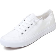 Obtaom Womens Play Fashion Sneaker White Comfortable Walking Shoes Canvas Slip on ShoesWhite US11