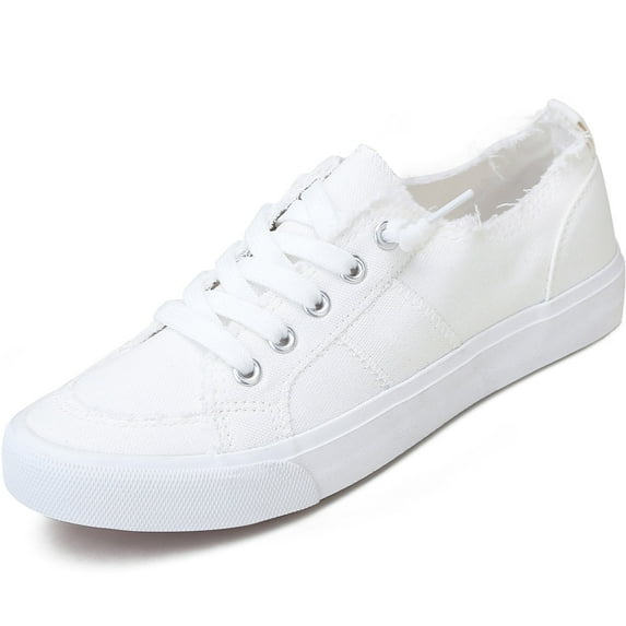 Obtaom Women's Play Fashion Sneaker White Comfortable Walking Shoes Canvas Slip on Shoes(White US7)