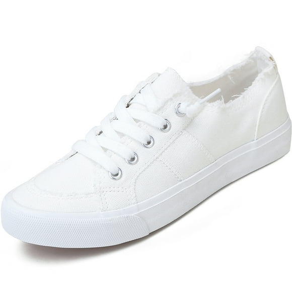 Obtaom Women's Play Fashion Sneaker White Comfortable Walking Shoes Canvas Slip on Shoes(White US8)