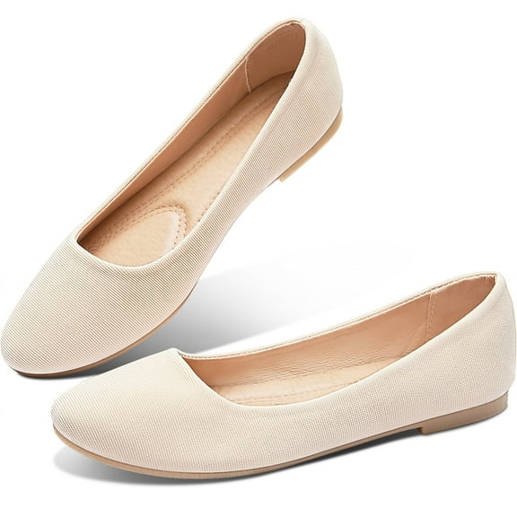 Obtaom Women's Round Toe Ballet Flats,Cute Textile Ballerina Flats,Comfortable Faux Leather Insole Low Heels Dress Shoes For Ladies(Beige US9)