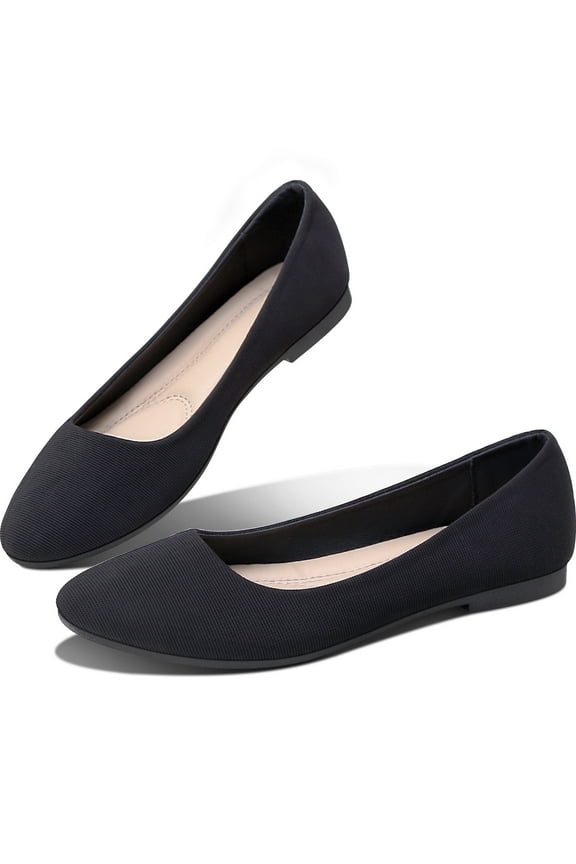 Women's Round Toe Ballet Flats,Cute Textile Ballerina Flats,Comfortable Faux Leather Insole Low Heels Dress Shoes For Ladies (Black,US10)