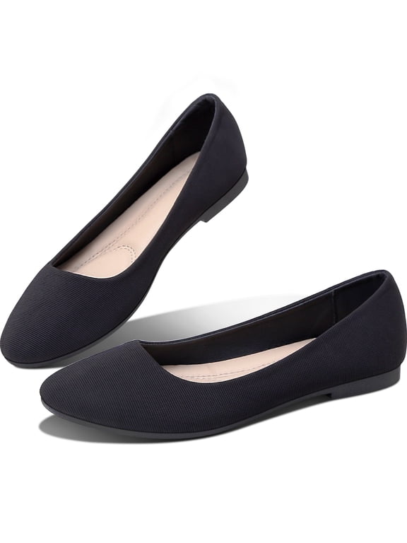 Women's Round Toe Ballet Flats,Cute Textile Ballerina Flats,Comfortable Faux Leather Insole Low Heels Dress Shoes For Ladies (Black,US7)