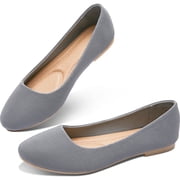 Obtaom Women's Round Toe Ballet Flats,Cute Textile Ballerina Flats,Comfortable Faux Leather Insole Low Heels Dress Shoes For Ladies(Grey US6)