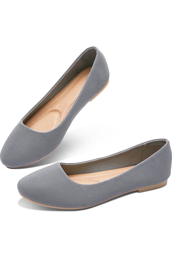 Women's Round Toe Ballet Flats,Cute Textile Ballerina Flats,Comfortable Faux Leather Insole Low Heels Dress Shoes For Ladies(Grey US6)
