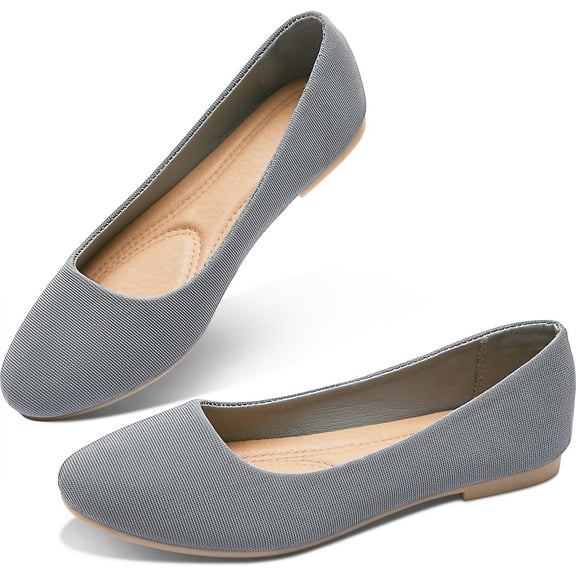 Obtaom Women's Round Toe Ballet Flats,Cute Textile Ballerina Flats,Comfortable Faux Leather Insole Low Heels Dress Shoes For Ladies(Grey US9)