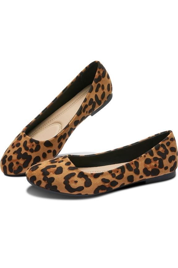 Women's Round Toe Ballet Flats,Cute Textile Ballerina Flats,Comfortable Faux Leather Insole Low Heels Dress Shoes For Ladies (Leopard,US9)