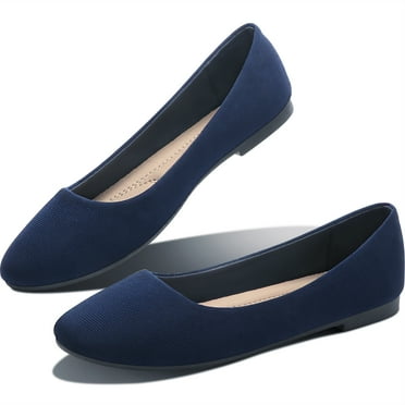 Obtaom Women's Round Toe Ballet Flats,Cute Textile Ballerina Flats,Comfortable Faux Leather Insole Low Heels Dress Shoes For Ladies (Navy,US10)