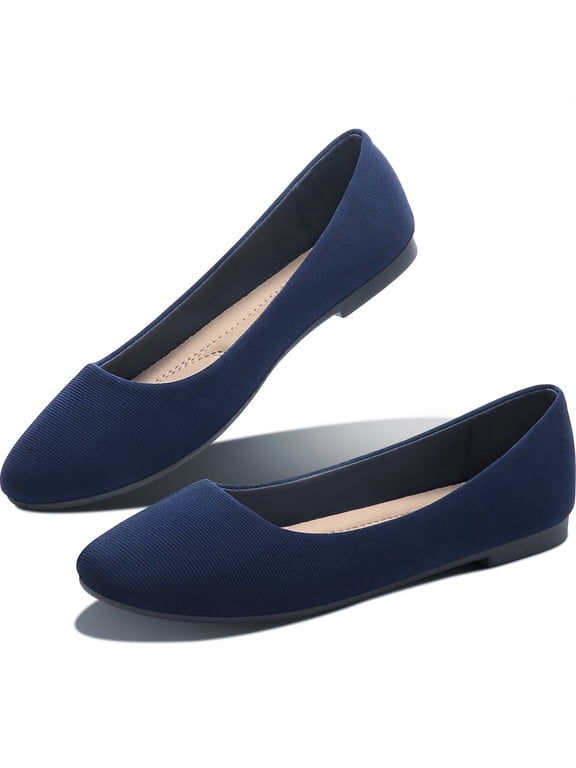 Women's Round Toe Ballet Flats,Cute Textile Ballerina Flats,Comfortable Faux Leather Insole Low Heels Dress Shoes For Ladies (Navy,US9)