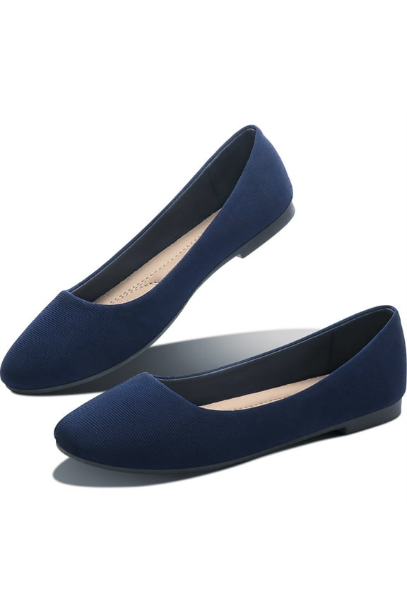 Women's Round Toe Ballet Flats,Cute Textile Ballerina Flats,Comfortable Faux Leather Insole Low Heels Dress Shoes For Ladies (Navy,US9)