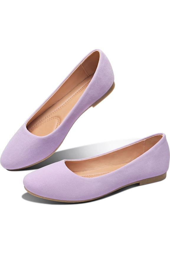 Women's Round Toe Ballet Flats,Cute Textile Ballerina Flats,Comfortable Faux Leather Insole Low Heels Dress Shoes For Ladies(Purple US7)