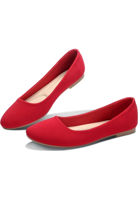 Women's Round Toe Ballet Flats,Cute Textile Ballerina Flats,Comfortable Faux Leather Insole Low Heels Dress Shoes For Ladies (Red,US8)