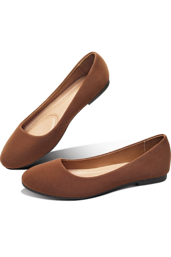 Women's Round Toe Ballet Flats,Cute Textile Ballerina Flats,Comfortable Faux Leather Insole Low Heels Dress Shoes For Ladies(Tan US10)