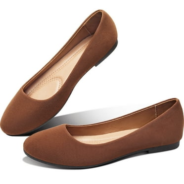 Obtaom Women's Round Toe Ballet Flats,Cute Textile Ballerina Flats,Comfortable Faux Leather Insole Low Heels Dress Shoes For Ladies(Tan US8)