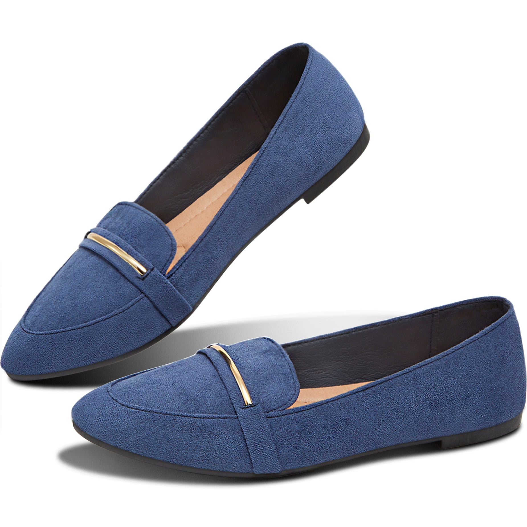 Obtaom Women’s Stylish Pointy Toe Loafer Flat ,Comfortable Faux Suede Ballet Flat, Elegant Work Penny shoes ,Cute Pointed Toe Dress shoes for Ladies (Navy,US11)