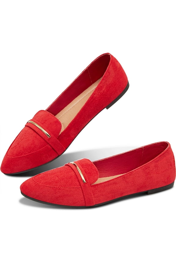 Women’s Stylish Pointy Toe Loafer Flat ,Comfortable Faux Suede Ballet Flat, Elegant Work Penny shoes ,Cute Pointed Toe Dress Shoes for Ladies (Red,US7)