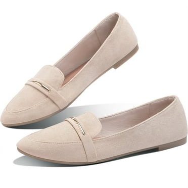 Obtaom Women’s Stylish Pointy Toe Loafer Flat ,Comfortable Faux Suede Ballet Flat, Elegant Work Penny shoes ,Cute Pointed Toe Dress shoes for Ladies (Beige,US8)