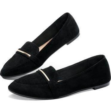 Obtaom Women’s Stylish Pointy Toe Loafer Flat ,Comfortable Faux Suede Ballet Flat, Elegant Work Penny shoes ,Cute Pointed Toe Dress shoes for Ladies (Black,US9)