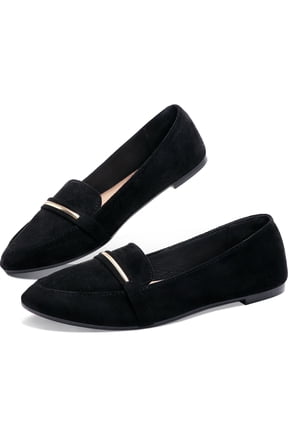 Women’s Stylish Pointy Toe Loafer Flat ,Comfortable Faux Suede Ballet Flat, Elegant Work Penny shoes ,Cute Pointed Toe Dress shoes for Ladies (Black,US9)