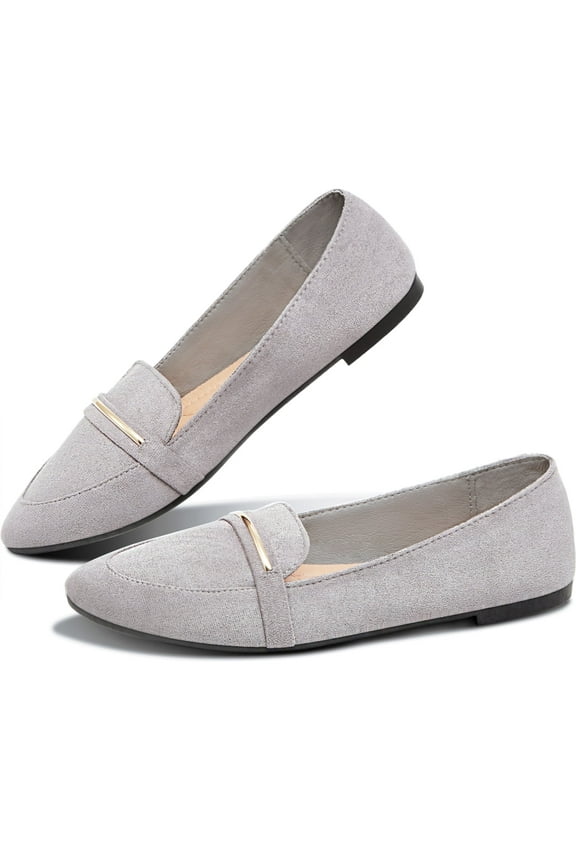 Women’s Stylish Pointy Toe Loafer Flat ,Comfortable Faux Suede Ballet Flat, Elegant Work Penny shoes ,Cute Pointed Toe Dress shoes for Ladies (Grey,US11)