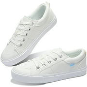 Womens Canvas Fashion Sneakers Low Top Lace-Up Womens Casual Canvas Shoes Comfortable Walking Shoes（White,US8）