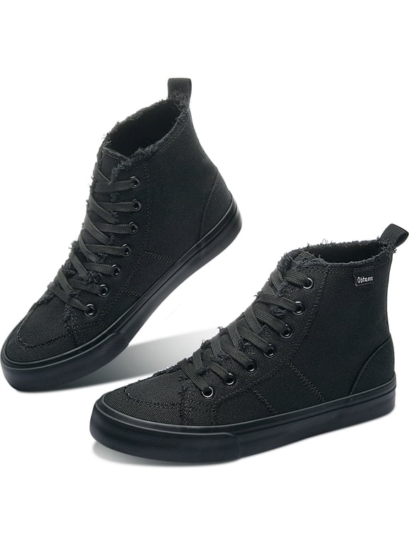Womens High Top Canvas Sneakers Play Mid Fashion Sneaker Casual Lace up Canvas Shoes(All Black,US10)