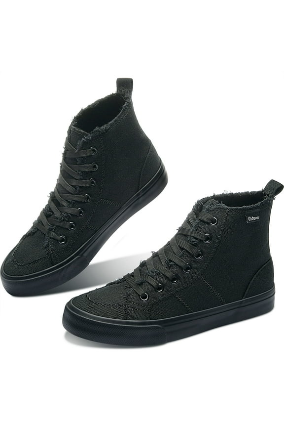 Womens High Top Canvas Sneakers Play Mid Fashion Sneaker Casual Lace up Canvas Shoes(All Black,US10)