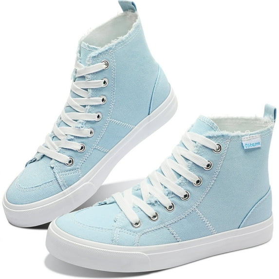 Obtaom Womens High Top Canvas Sneakers Play Mid Fashion Sneaker Casual Lace up Canvas Shoes(Light Blue,US11)