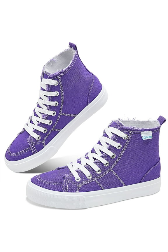 Womens High Top Canvas Sneakers Play Mid Fashion Sneaker Casual Lace up Canvas Shoes(Purple,US5)