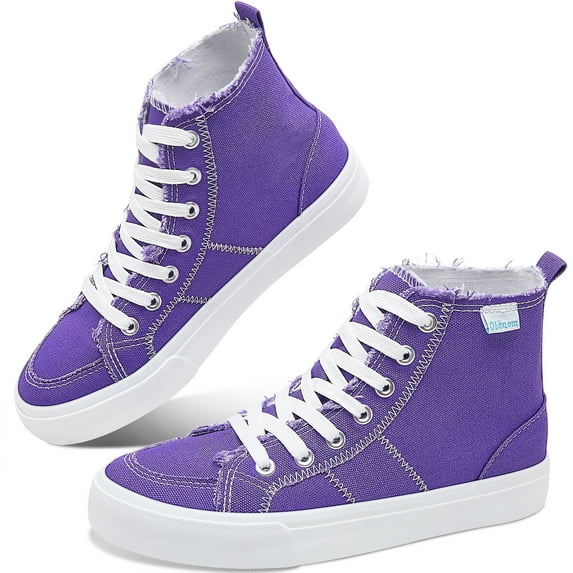 Obtaom Womens High Top Canvas Sneakers Play Mid Fashion Sneaker Casual Lace up Canvas Shoes(Purple,US6)