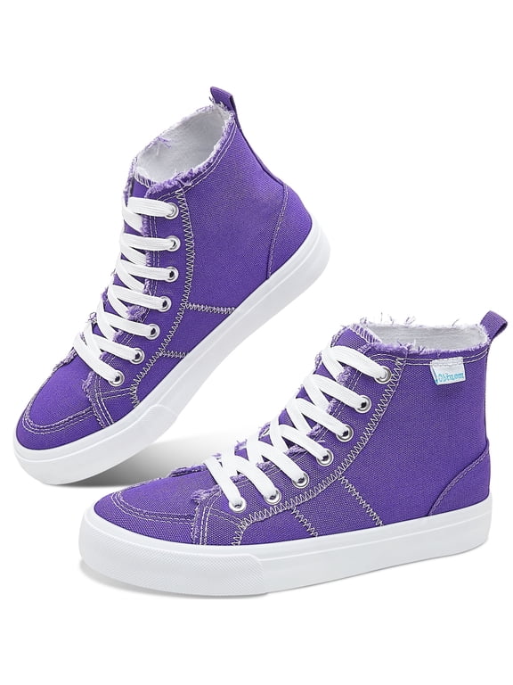 Womens High Top Canvas Sneakers Play Mid Fashion Sneaker Casual Lace up Canvas Shoes(Purple,US8)