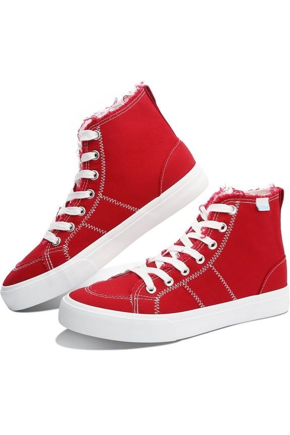 Womens High Top Canvas Sneakers Play Mid Fashion Sneaker Casual Lace up Canvas Shoes(Red,US11)
