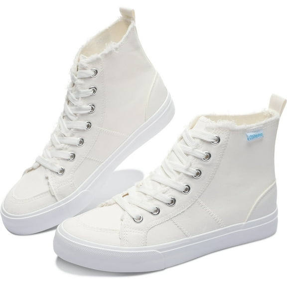 Obtaom Womens High Top Canvas Sneakers Play Mid Fashion Sneaker Casual Lace up Canvas Shoes(White,US9)