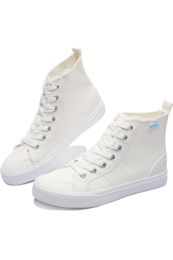 Womens High Top Canvas Sneakers Play Mid Fashion Sneaker Casual Lace up Canvas Shoes(White,US9)