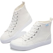 Obtaom Womens High Top Canvas Sneakers Play Mid Fashion Sneaker Casual Lace up Canvas ShoesWhite,US9