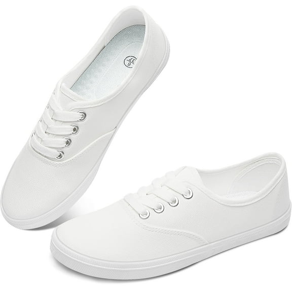 Obtaom women’s Canvas shoes, Comfortable Low top Fashion Sneakers ,Casual Lace up Womens Walking Flats,Cute Ladies Walking shoes.(White,US11)