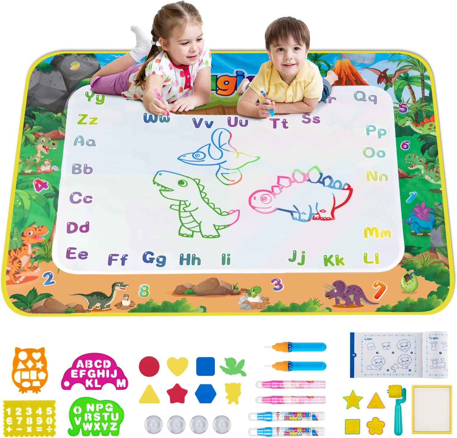 Obuby Water Magic Mat Kids Doodle 58 x 42 Inches Extra Large Dinosaur Drawing Coloring Mats Educational Toys Gifts for Boys Girls Toddlers Age 3 Up
