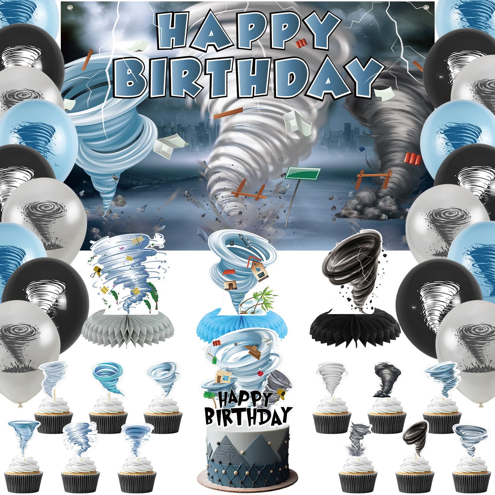 Fotohintergrund 2. Geburtstag Tornado-Thema – 2,1 X 1,5 M Stoff-Banner Für Kinderparty-Deko