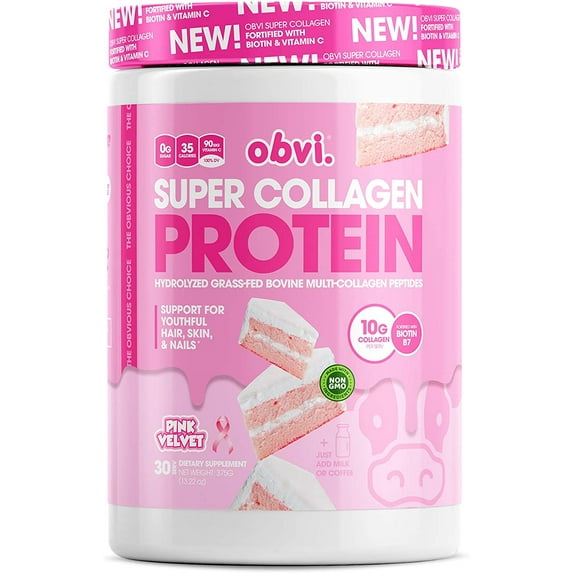 Obvi Collagen Peptides, Protein Powder, Keto, Gluten and Dairy Free, Hydrolyzed Grass-Fed Bovine Collagen Peptides, Supports Gut Health, Healthy Hair, Skin, Nails (Pink Velvet, 14 oz)