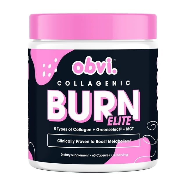 Obvi Collagenic Burn Elite, Collagen Peptides Infused Thermogenic Fat Burner, 60 Capsules (30