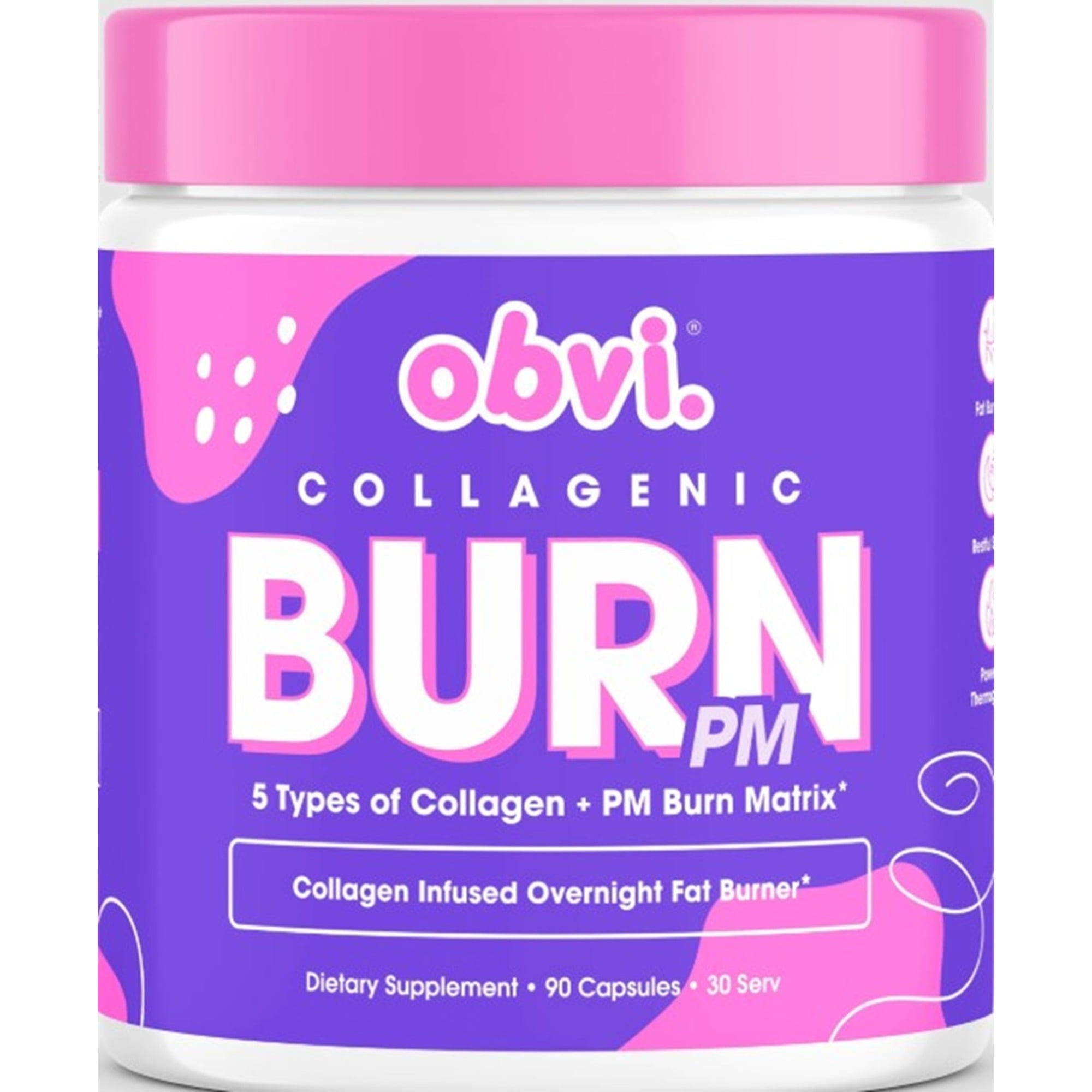 Obvi Collagenic Burn PM, Collagen Peptides Fat Burner for Weight Loss & Metabolism Support, 90 Capsules