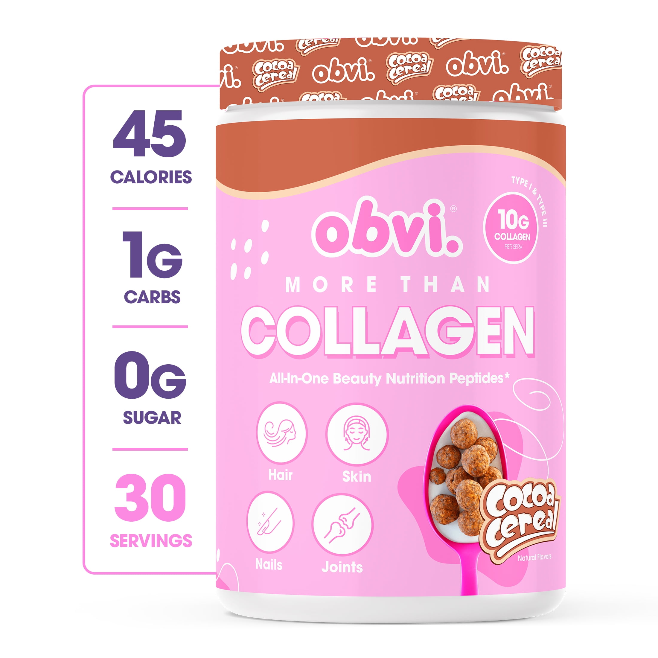Obvi More than Collagen Peptides Powder, Cocoa Cereal, 30 Servings, 10.