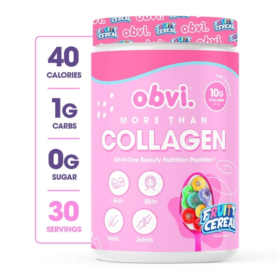 Obvi More than Collagen Peptides Powder, Fruity Cereal, 30 Servings, 12.56 oz, 10g Collagen