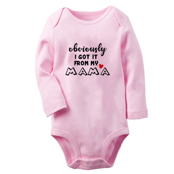 Obviously Got it from my Mama Funny Rompers, Newborn Baby Unisex Bodysuits, Infant Jumpsuits, Toddler 0-12 Months Kids Long Sleeves Oufits (Pink, 6-12 Months)