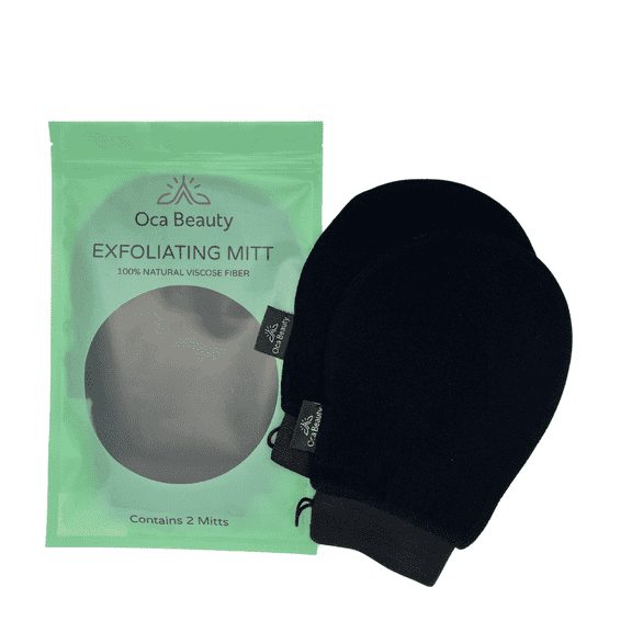 OCA BEAUTY Exfoliating Mitt - Shower Gloves, 100% natural viscose deep exfoliator 2 mitts