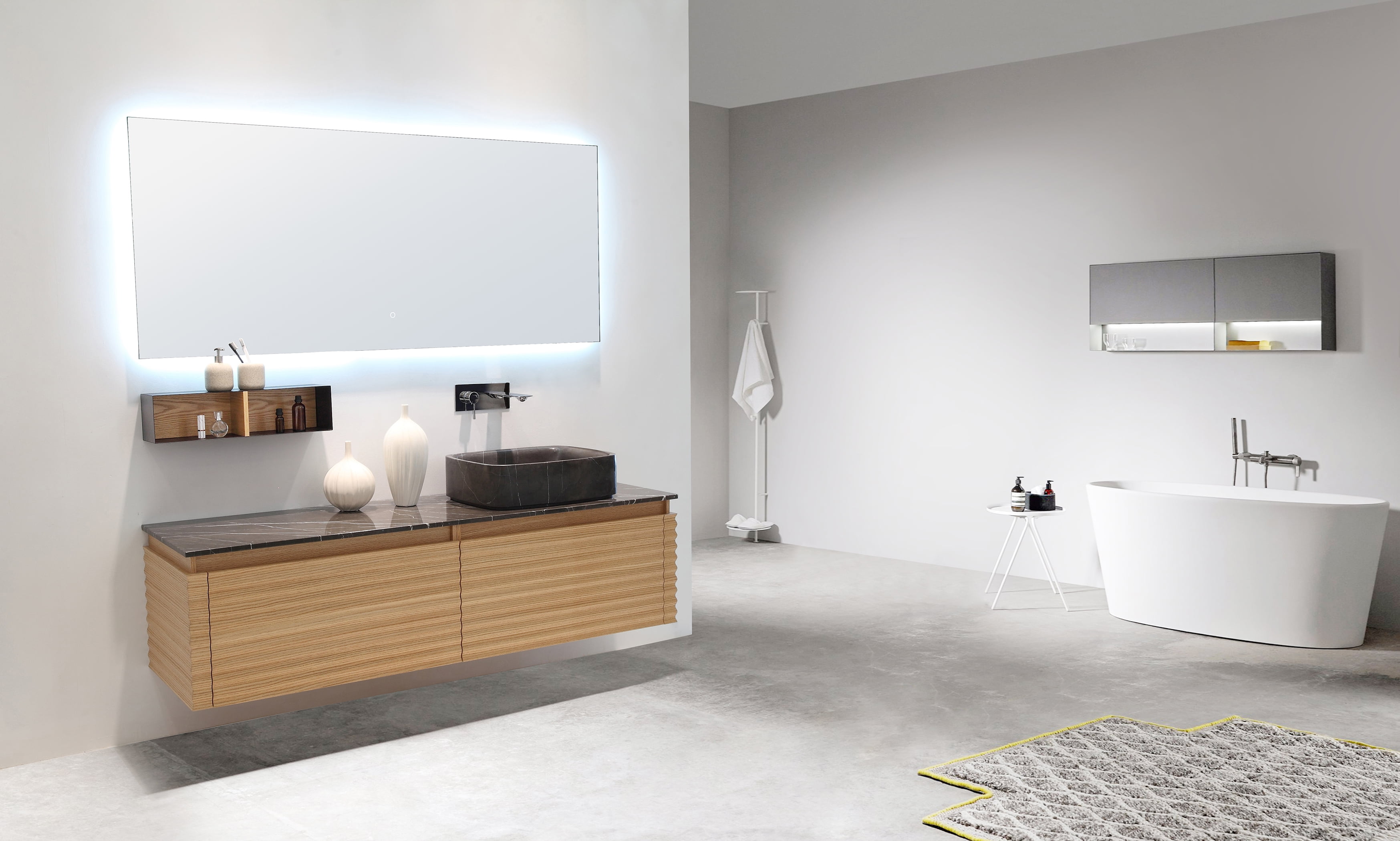 Ocala 60" Maple Wall Mount Bathroom Vanity, Right Sink