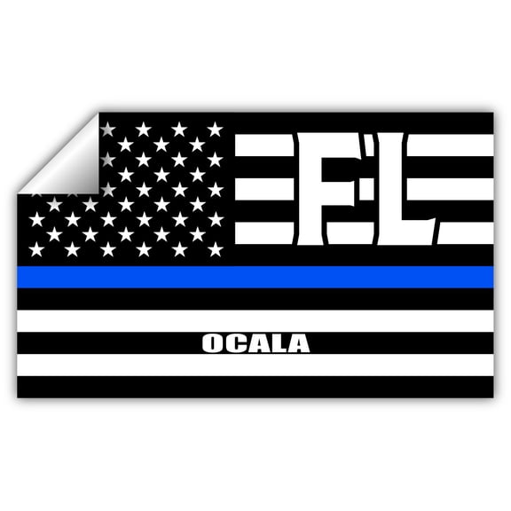 Ocala FL Florida Marion County Thin Blue Line Stealthy USA Flag - Honoring Law Enforcement Officers Flags - Blue Lives Matter Euro Decal Bumper Sticker 3M Vinyl 3" x 5"