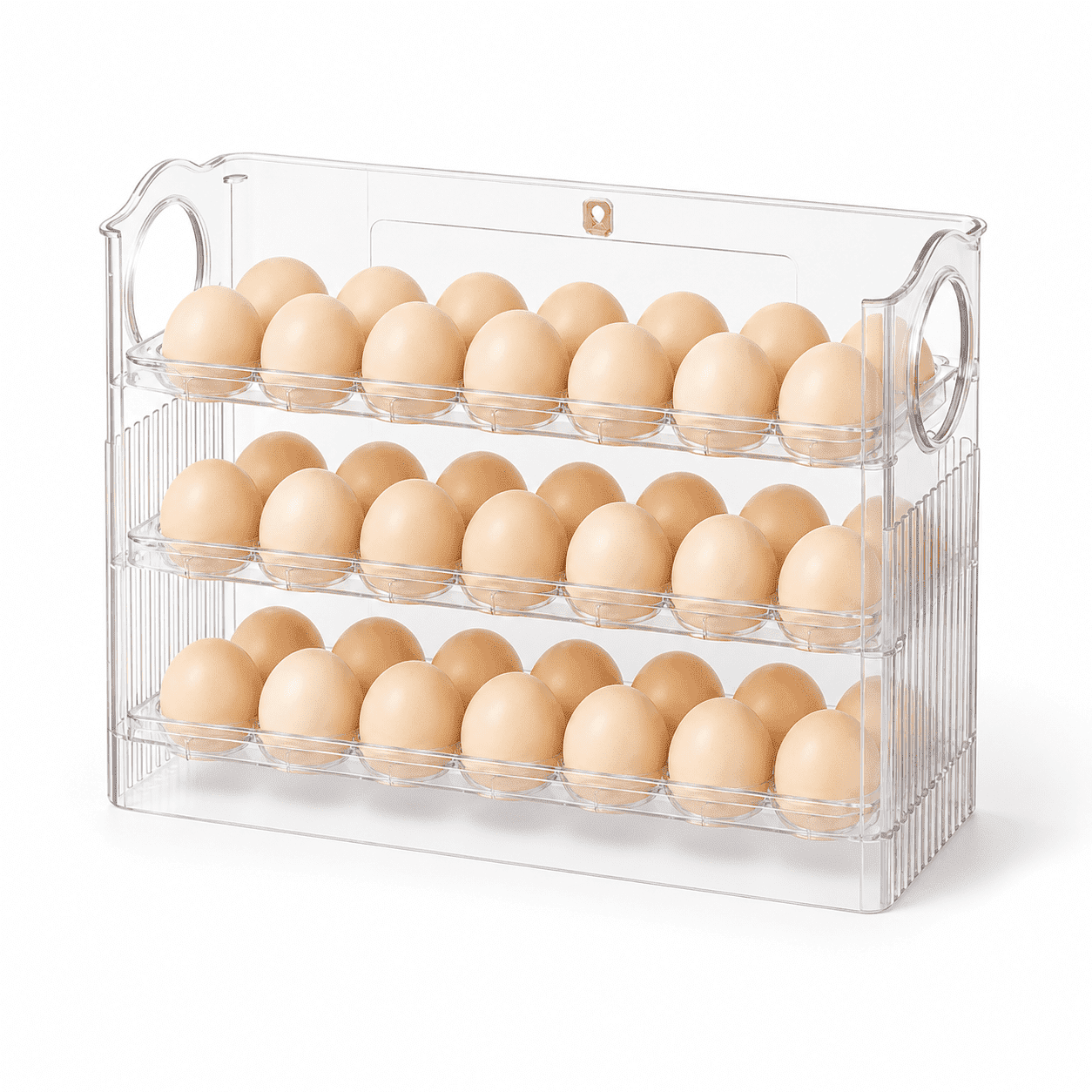Ocalpur 30 Egg Storage Container, Automatic Flipping Egg Organizer for Refrigerator, SpaceSaving Kitchen Egg Storage Rack